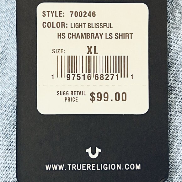 TRUE RELIGION Men's Chambray Long Sleeve Blue Western Pearl Snap Shirt Sz XL NWT - Picture 10 of 14